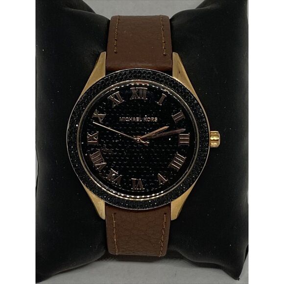 Michael Kors MK3320 Women Michael Kors MK3320 Women\'s Brown Leather Black Analog Dial Quartz Watch QB448
